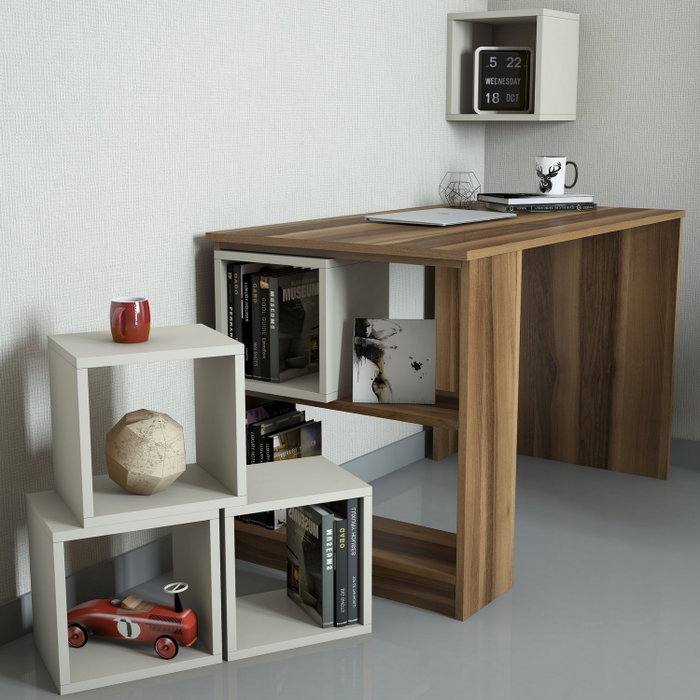 Hanah Home Escritorio de Estudio con Estantería Nogal y Crema Hanah Home Escritorio de Estudio con Estantería Nogal y Crema